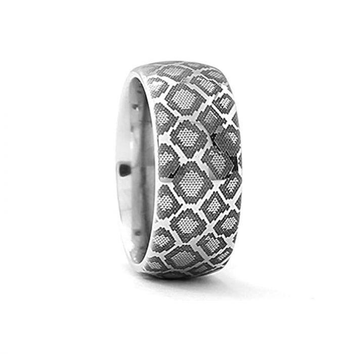 Snake Scales Print Ring Engraved Domed Tungsten Ring Polished - 12mm