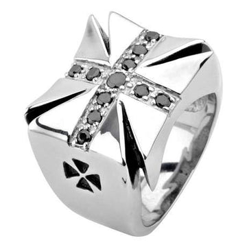 Stainless Steel Cross with Modern Gem Ring-38mm