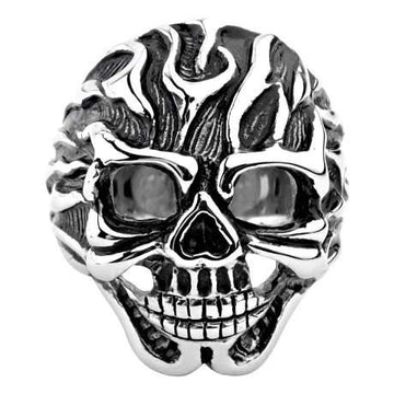 Stainless Steel Flames Faced Skull Ring-38mm