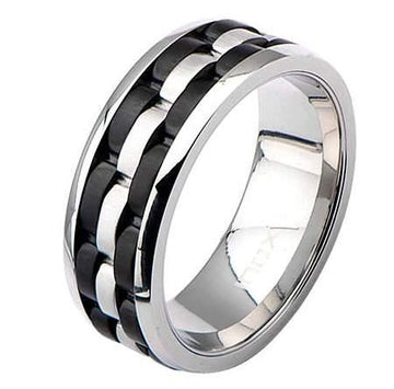 Men's Stainless Steel and IP Black Watch Link Ring - 8mm