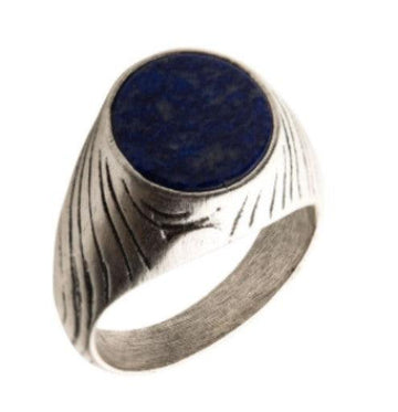 Stainless Steel Silver Plated with Lapis Stone Signet Ring-11.11mm