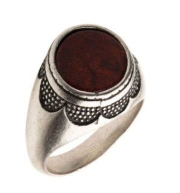 Stainless Steel Silver Plated with Red Jasper Stone Ring-11.11mm