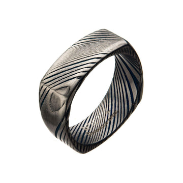 Damascus 8mm Matte Water Print Plated Square Ring