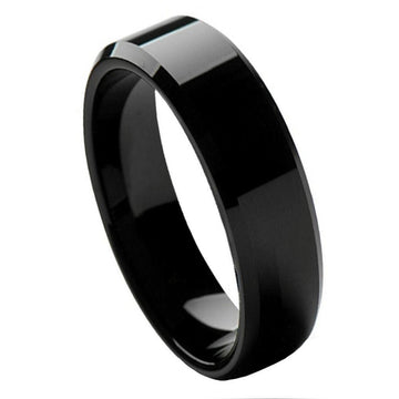 Tungsten Men's Black High Polished Beveled Edge Ring l 6mm