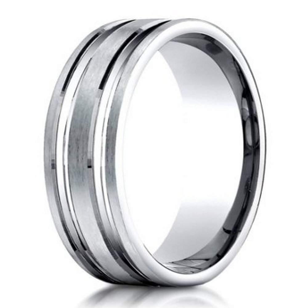 Designer Wedding Ring For Men in 950 Platinum, Polished Grooves, 6mm