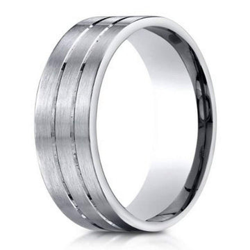 Mens Designer 950 Platinum Wedding Ring with Polished Cuts, 6mm