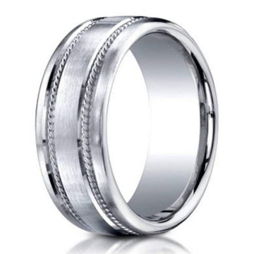 Designer Men's Wedding Ring in 950 Platinum with Rope Detail, 7.5mm
