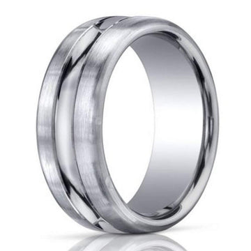 Designer Men's Wedding Ring in 950 Platinum with Center Cut, 7.5mm