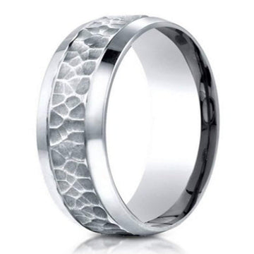 Hammered Finish Designer Men's 950 Platinum Wedding Band, 7.5mm