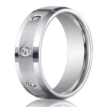 950 Platinum Wedding Ring for Men with Bezel Set Diamonds, 6mm