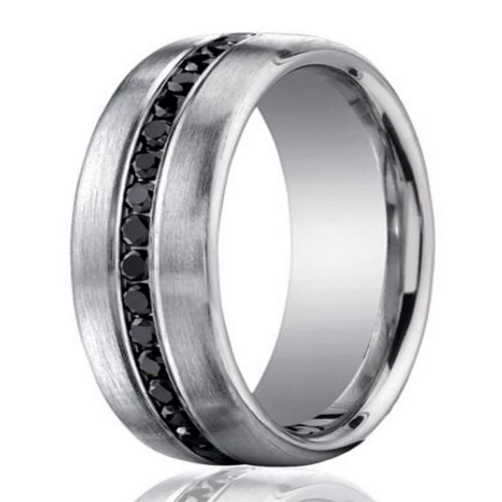 7.5mm 950-Platinum Black Diamond Men's Wedding Ring
