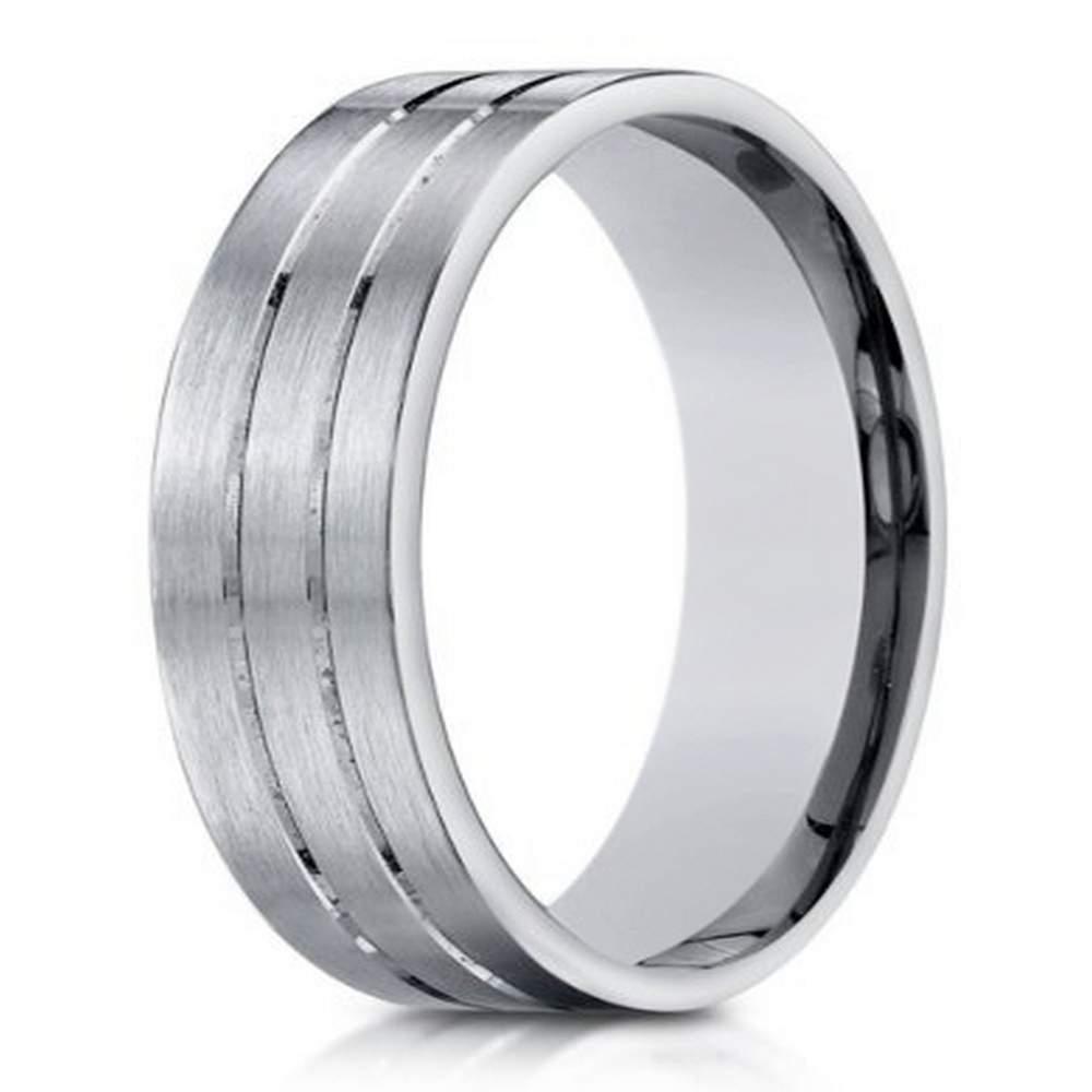 Satin-Finished 10KW Gold Designer Ring Polished Grooves | 6mm