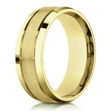 Satin Finished 10KY Gold Wedding Band Polished Beveled Edges | 6mm