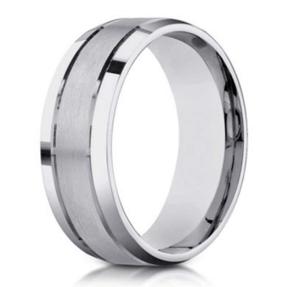 Designer Satin-Finished 10K White Gold Wedding Band with Polished Beveled Edges | 6mm