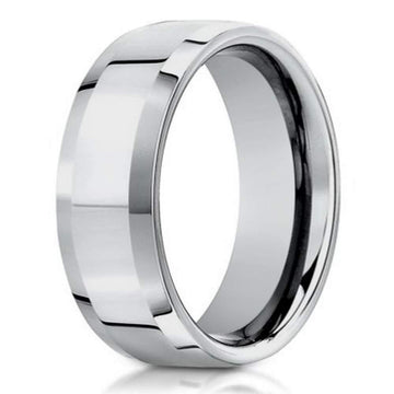 Polished 10K White Gold Designer Wedding Ring with Beveled Edges | 6mm