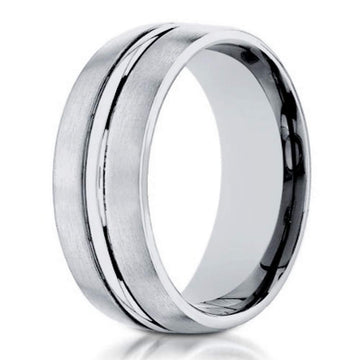 Men's 10K White Gold Wedding Band With Polished Center | 6mm