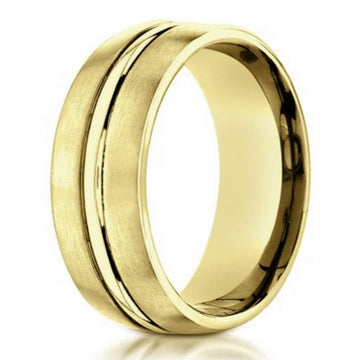 Designer 10K Yellow Gold Wedding Band With Polished Center | 6mm