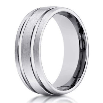 Men's 10K White Gold Wedding Ring With Polished Lines | 6mm