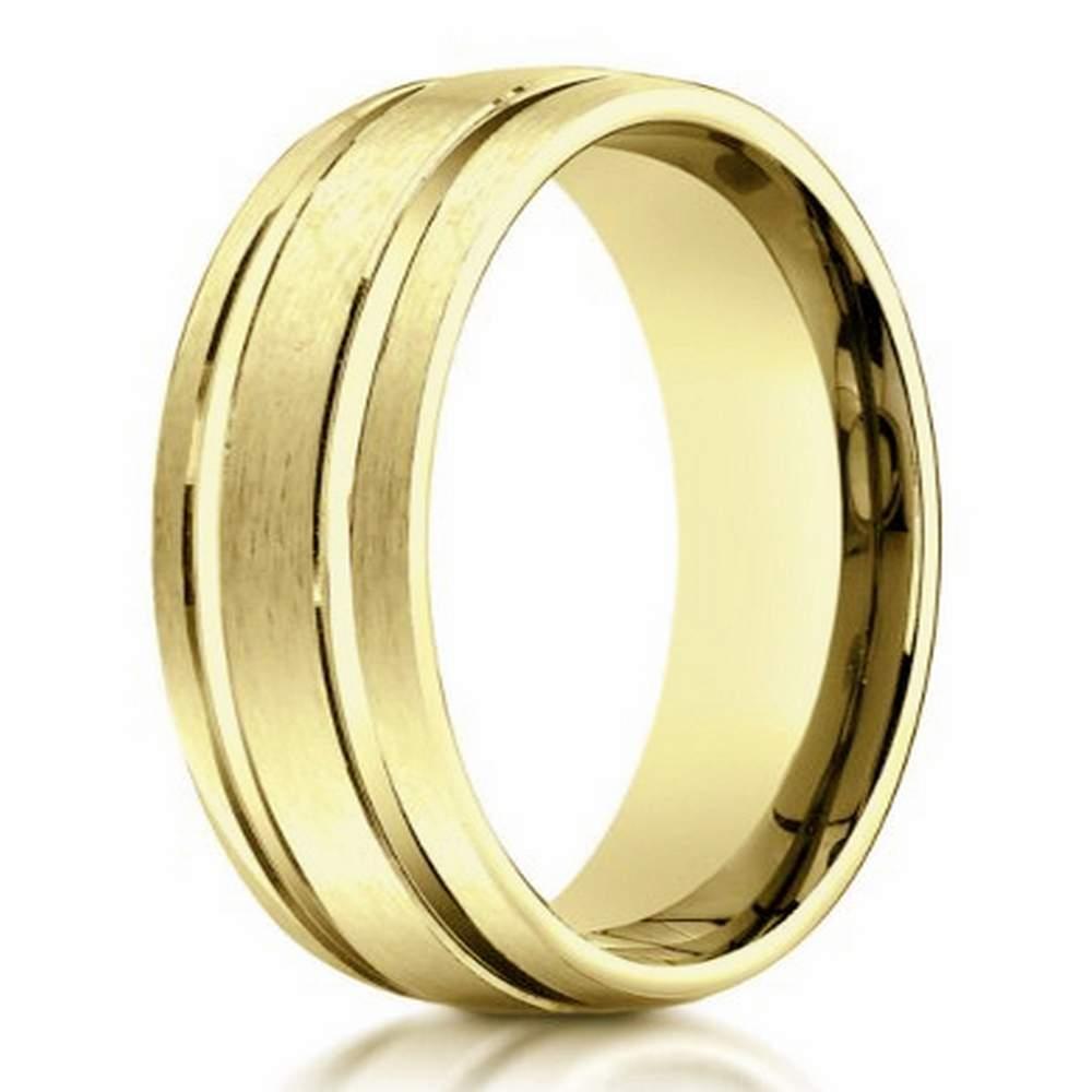 Designer Men's 10K Yellow Gold Ring With Polished Lines | 6mm
