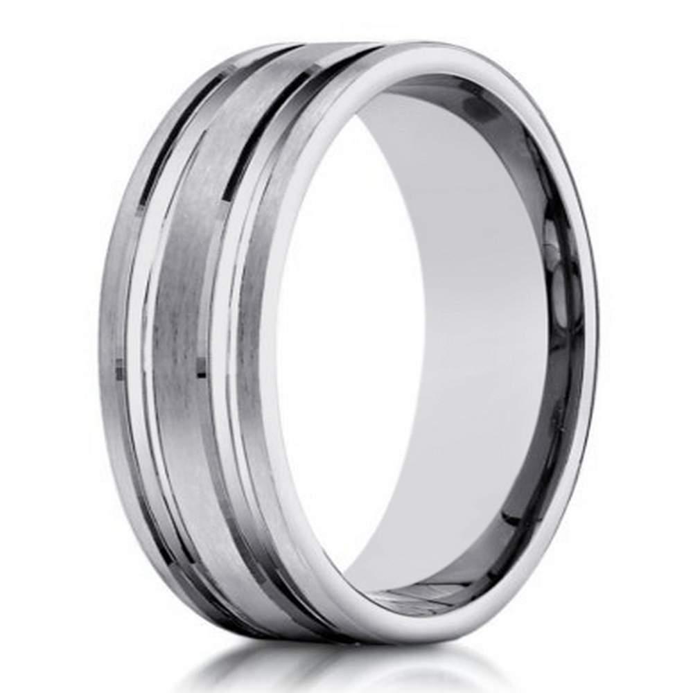 Designer 10K White Gold Wedding Band With Polished Cuts | 6mm