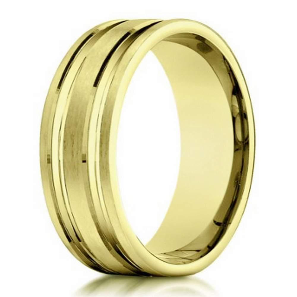 Designer 10K Yellow Gold Wedding Band With Polished Cuts | 6mm