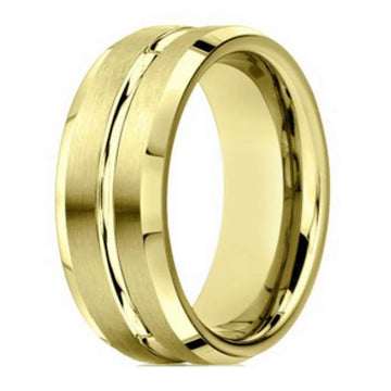 Designer Men's 10K Yellow Gold Ring With Polished Center Cut | 6mm