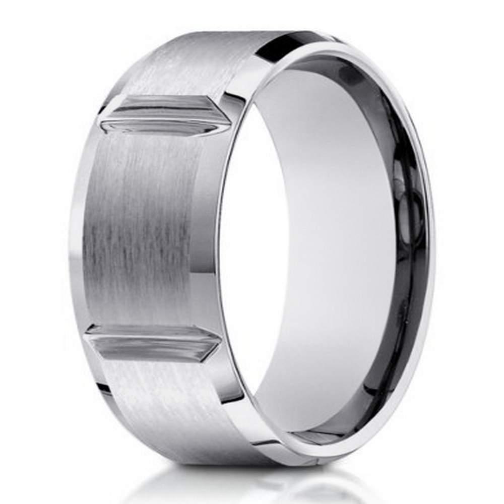 Designer 10K White Gold Wedding Band With Vertical Grooves | 8mm