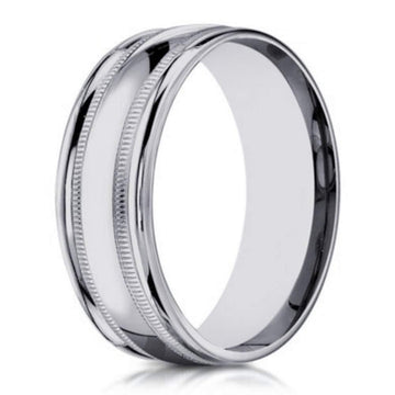 Designer 10K White Gold Men's Wedding Ring With Milgrain | 6mm