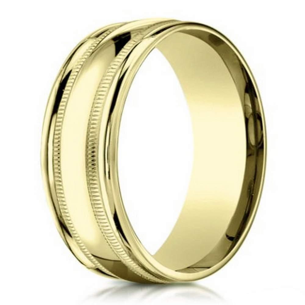 Designer 10K Yellow Gold Wedding Ring With Polished Accents | 6mm