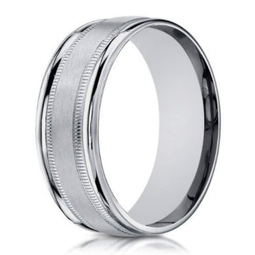 Designer 10K White Gold Wedding Ring With Milgrain Lines | 6mm
