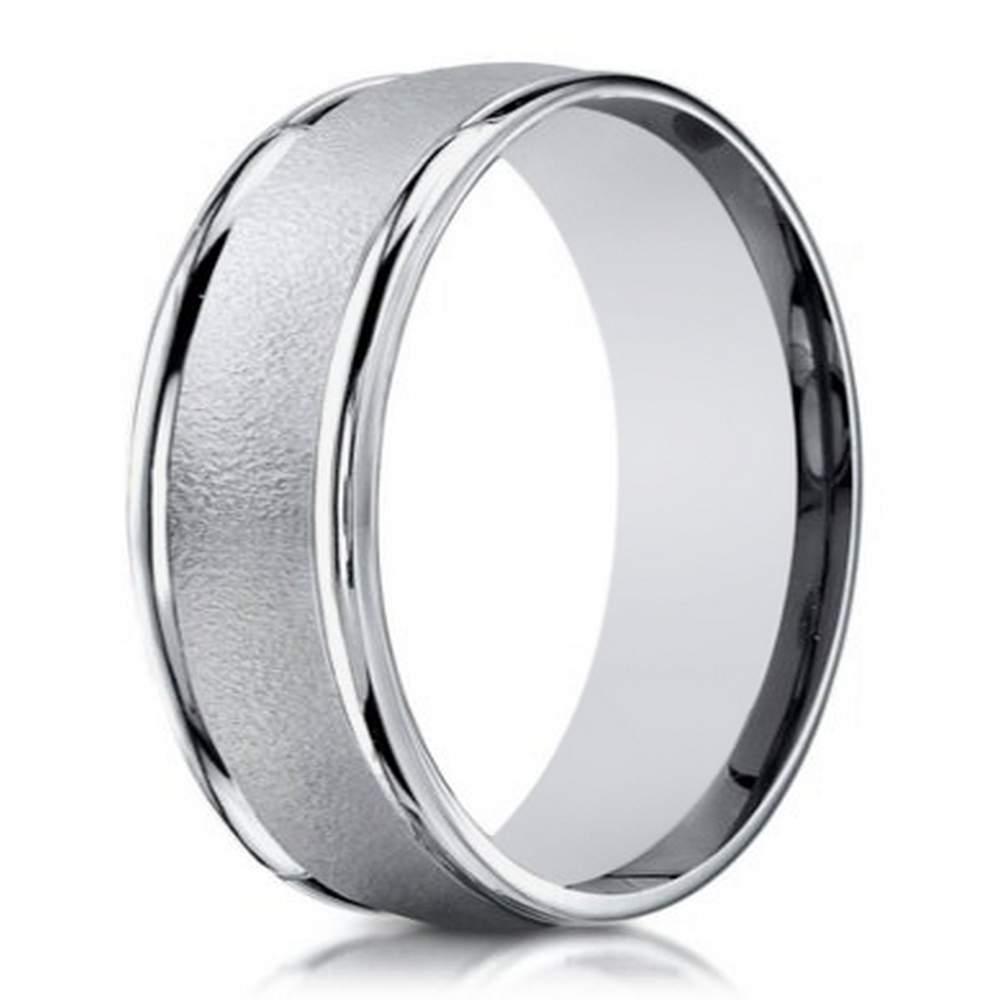 10K White Gold Men's Wedding Band With Sandblasted Center | 6mm - Just Mens Rings