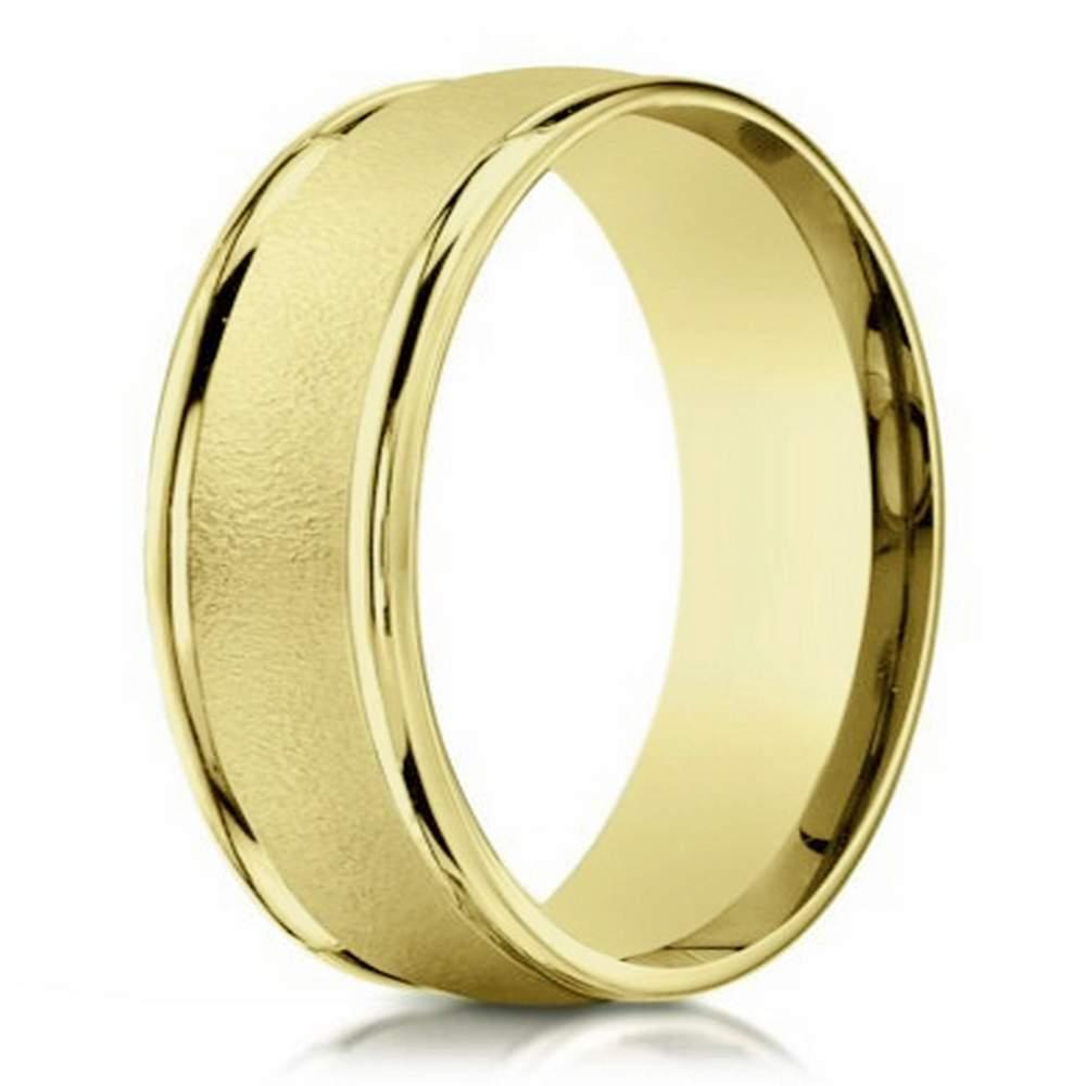 Men's 10K Yellow Gold Wedding Band With Sandblasted Center | 6mm
