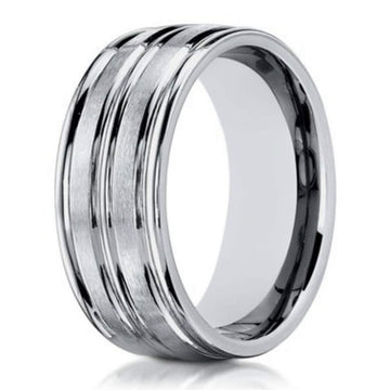 Designer Men's 10K White Gold Ring With Polished Cuts | 8mm