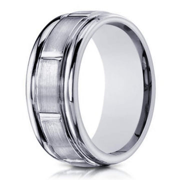 Designer Men's 10K White Gold Wedding Band With Raised Center | 6mm