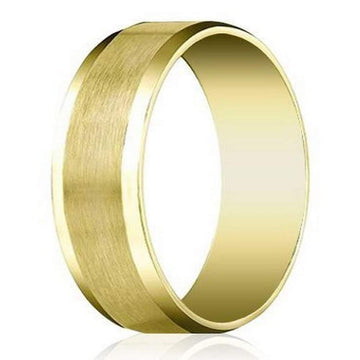 Men's 6mm Beveled Edge Satin Finish Comfort Fit 14k Yellow Gold Wedding Band