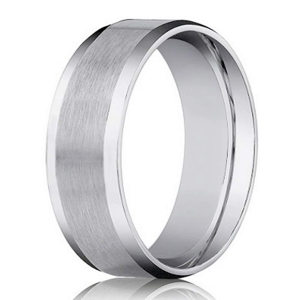 8mm Men's Beveled Edge Satin Finish Comfort Fit 14KW Wedding Band