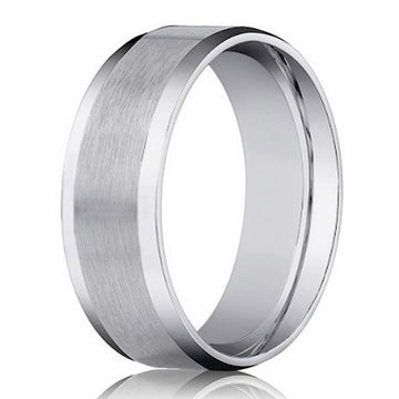 Designer 14K White Gold Men's Wedding Ring, Beveled Edge | 4mm