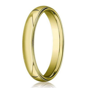3mm Domed Milgrain Polished Finish Comfort-Fit 14K Yellow Gold Wedding Band
