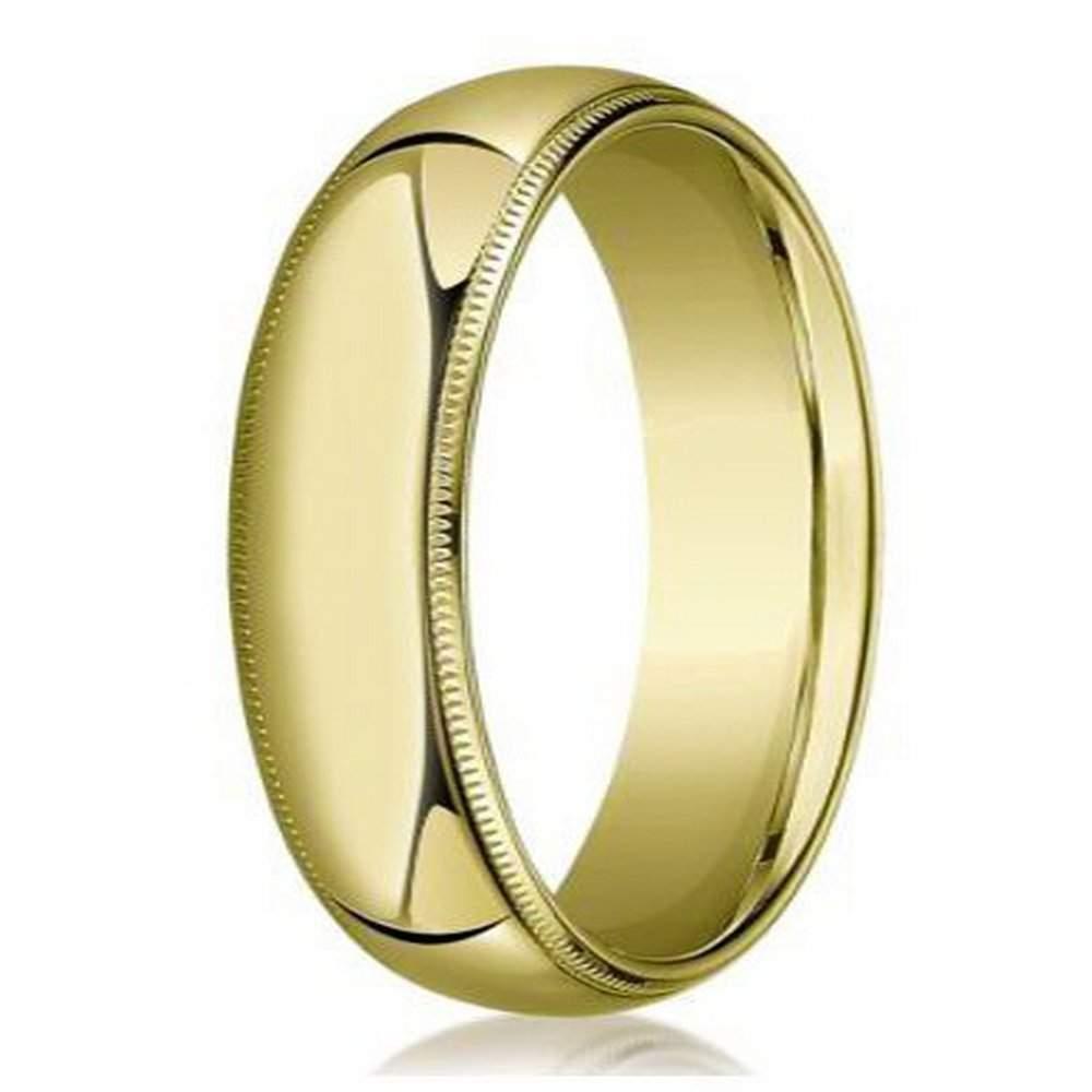 6mm Domed Milgrain Polished Finish Comfort-fit 10K Yellow Gold Wedding Band