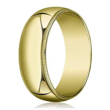 Designer 14K Yellow Gold Men's Wedding Ring, Classic Beaded- 8mm