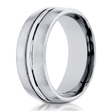 Men's 4mm Engraved and Satin Finish 14k White Gold Wedding Band