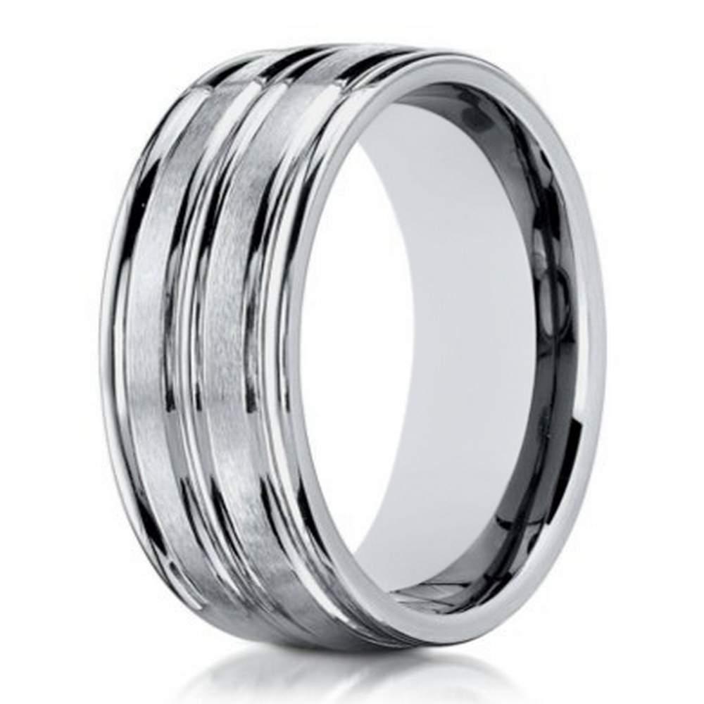 Men's 8mm Engraved and Polished Finish 14k White Gold Wedding Band