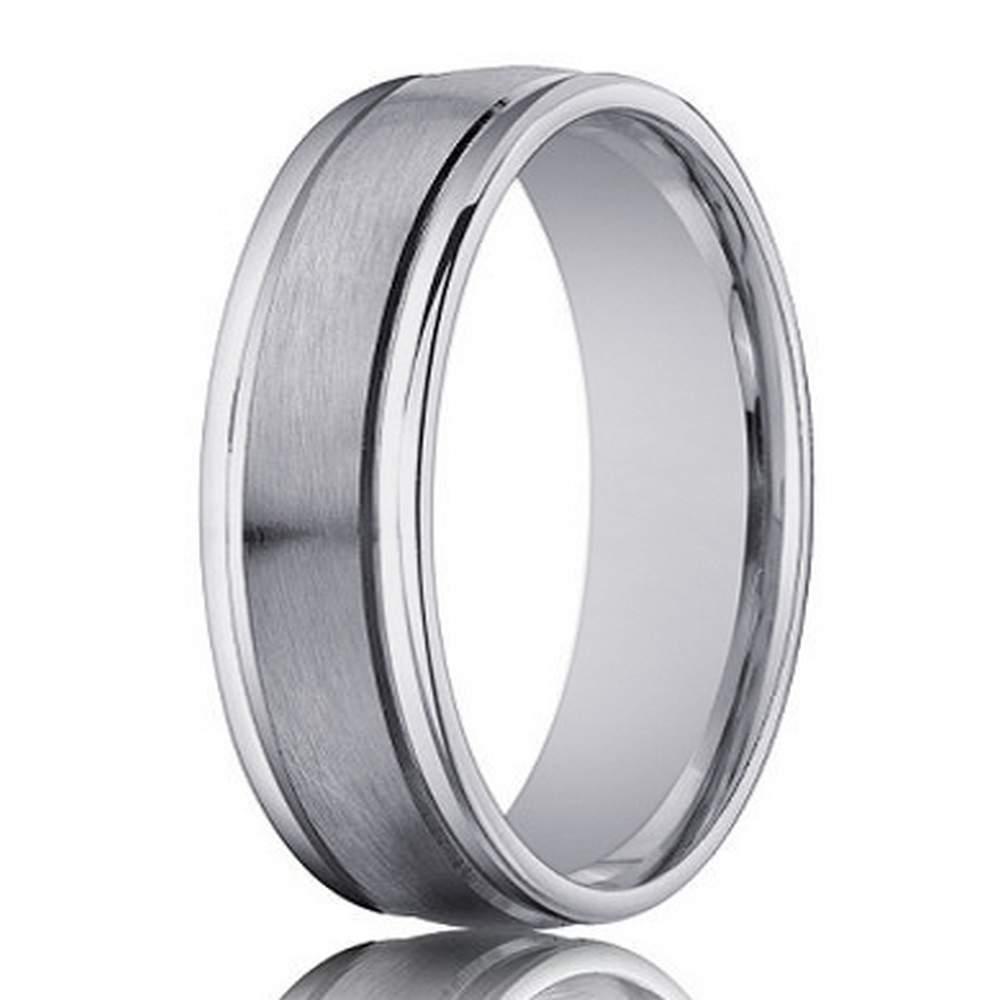 Designer 14K White Gold Men's Wedding Band, Polished Edges | 4mm