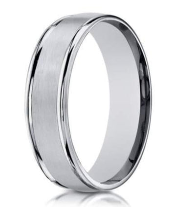 Men's 6mm Engraved and Satin Finish 14k White Gold Wedding Band