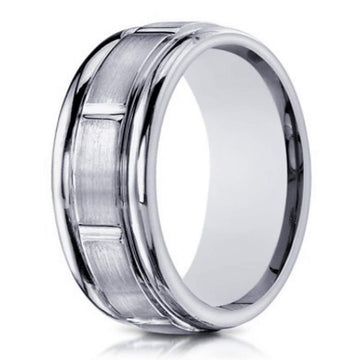 Designer Wedding Ring For Men in 14K White Gold, Grooved | 6mm