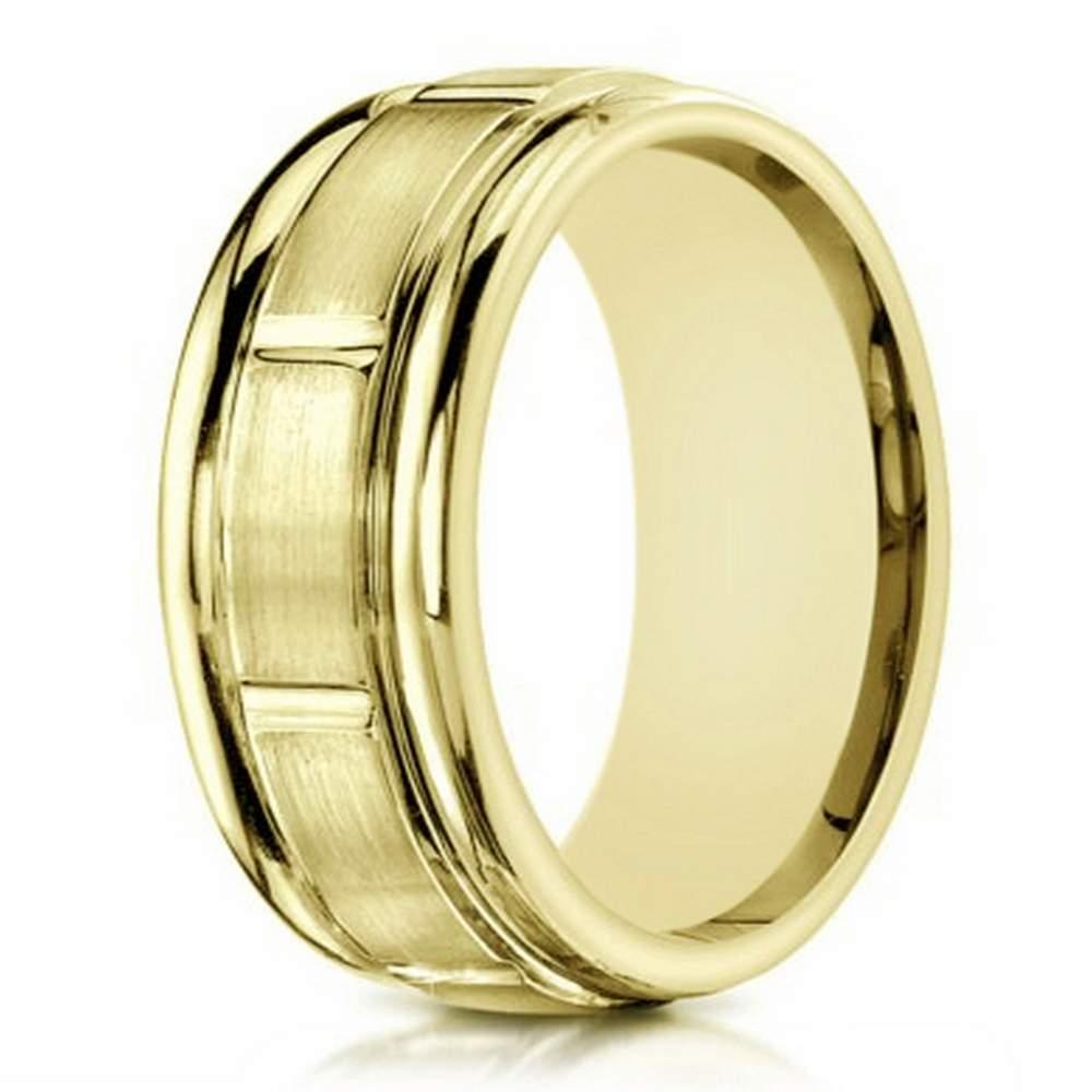 Men's 6mm Engraved and Satin Finish 14k Yellow Gold Wedding Band
