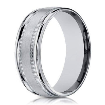 Designer Wedding Ring For Men in 14K White Gold, Engraved | 6mm