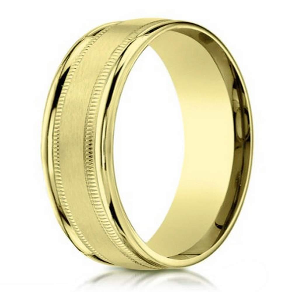Designer Men's Wedding Band in 14K Yellow Gold With Etching | 6mm