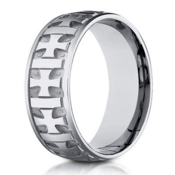 Designer Men's Wedding Band in 14K White Gold With Crosses | 6mm