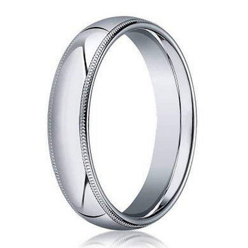 18K White Gold Men's Designer Wedding Ring, Milgrain Edges | 4mm
